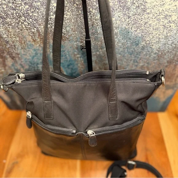HOBO International RARE Vintage 2000’s Y2K 3-in-1 Black Leather Convertible Tote - Picture 11 of 13